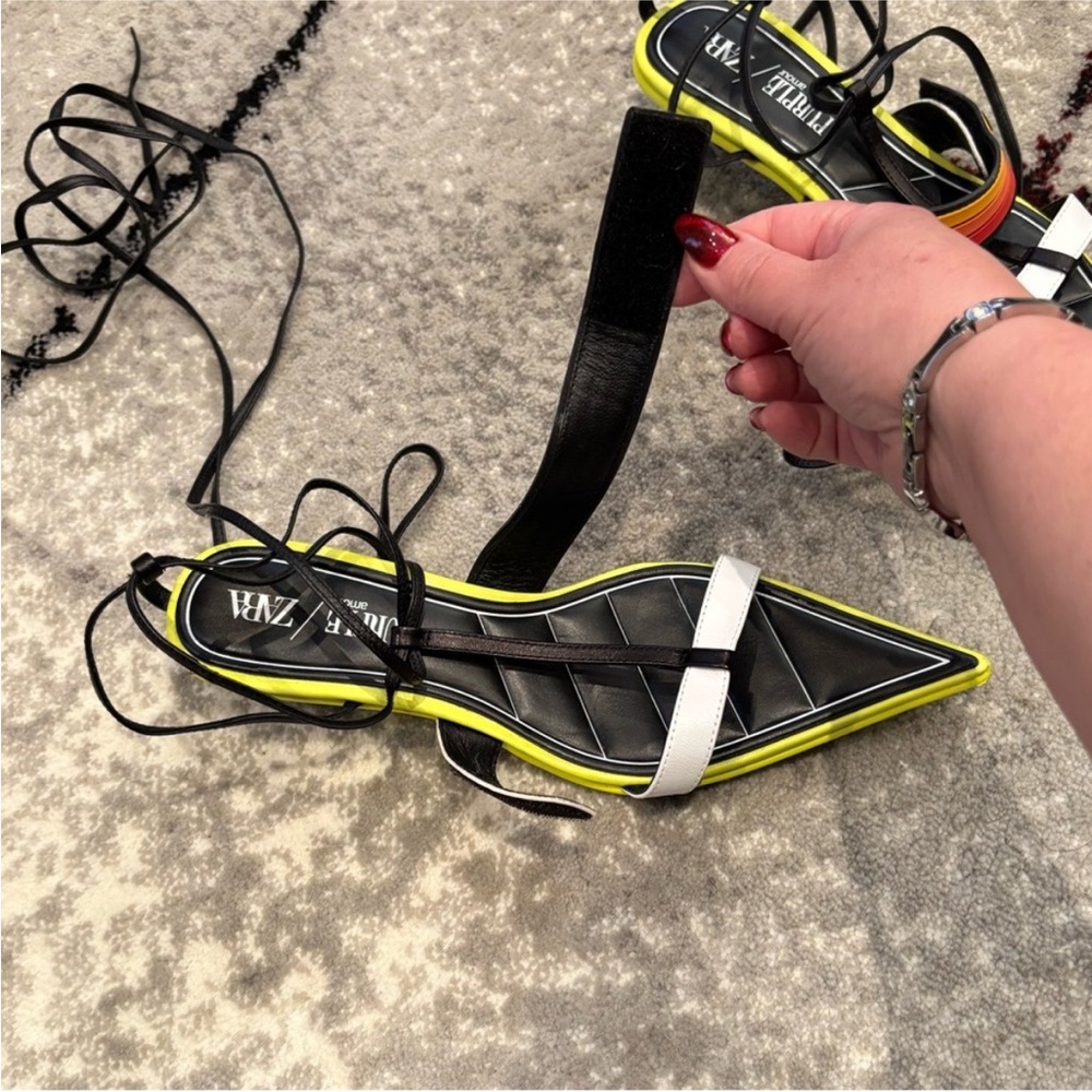 ZARA×PURPLE AMOUR Special Edition Multicolor Strappy Kitten Heeled Sandals - Picture 8 of 12